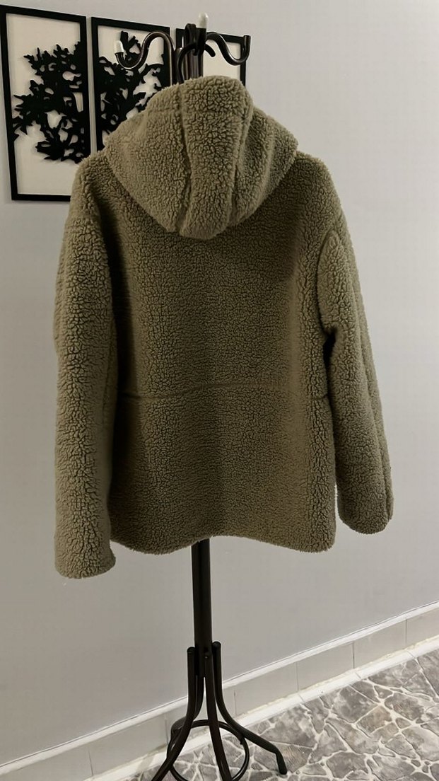 Bej Kadın Peluş Kapüşonlu Ceket - Görsel 3