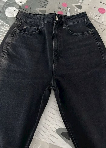 Gri Düğmeli Rahat Kesim Kadın Kot Pantolon - Görsel 6