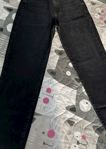 Gri Düğmeli Rahat Kesim Kadın Kot Pantolon - Görsel 4