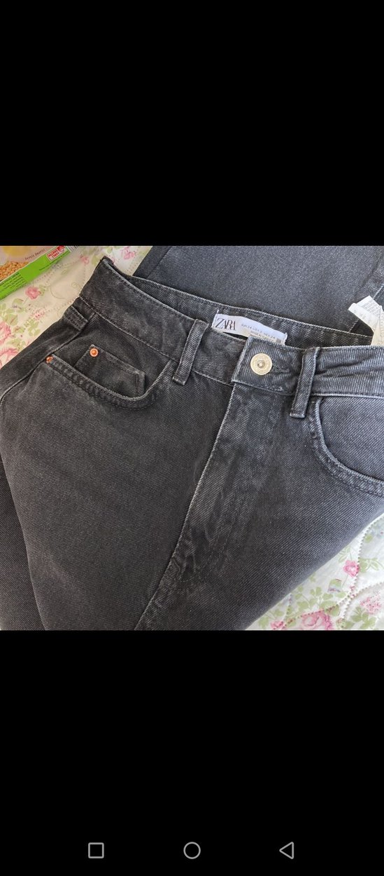 Gri Düğmeli Rahat Kesim Kadın Kot Pantolon - Görsel 3