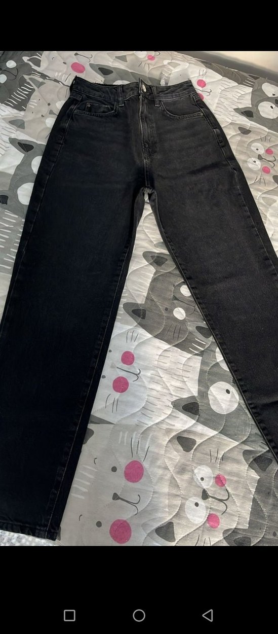 Gri Düğmeli Rahat Kesim Kadın Kot Pantolon - Görsel 4