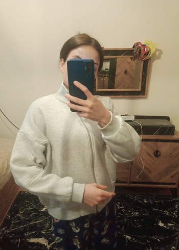 Gri Fermuarlı Kadın Sweatshirt - Görsel 9