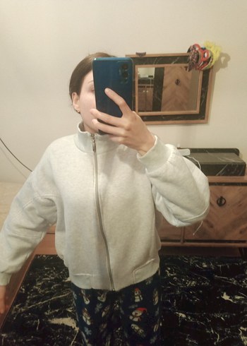 Gri Fermuarlı Kadın Sweatshirt - Görsel 8