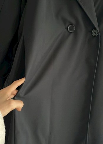 Siyah Kuşaklı Uzun Kadın Trençkot - Görsel 4