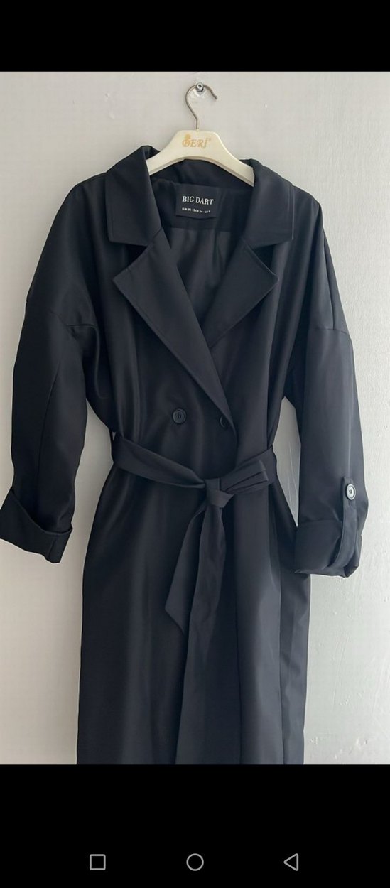 Siyah Kuşaklı Uzun Kadın Trençkot - Görsel 2