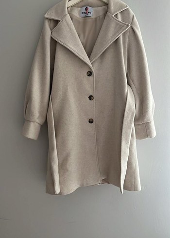 Bej Kadın Midi Palto Düğmeli Modern - Görsel 7