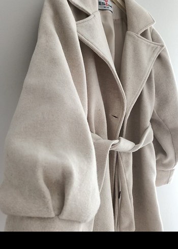 Bej Kadın Midi Palto Düğmeli Modern - Görsel 2