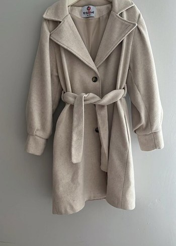 Bej Kadın Midi Palto Düğmeli Modern - Görsel 4