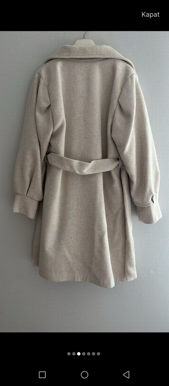 Bej Kadın Midi Palto Düğmeli Modern - Görsel 3