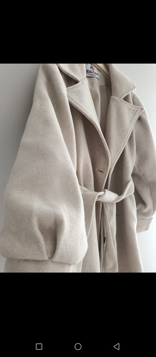 Bej Kadın Midi Palto Düğmeli Modern - Görsel 2