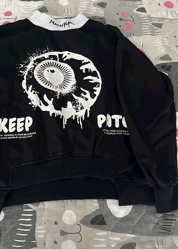 Siyah Baskılı Puff Sweatshirt - Görsel 2