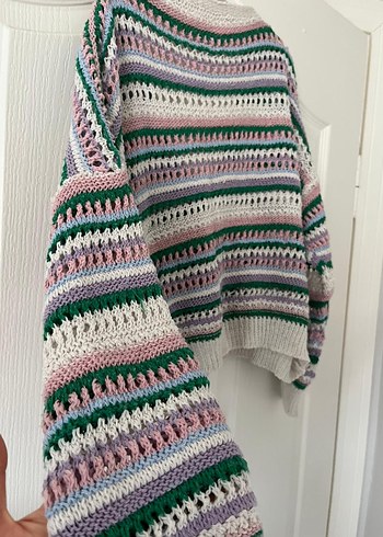 Renkli Çizgili Örgü Kadın Hırka - Görsel 3