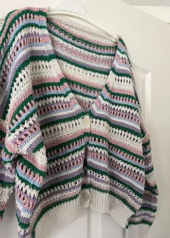 Renkli Çizgili Örgü Kadın Hırka - Görsel 5