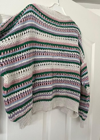 Renkli Çizgili Örgü Kadın Hırka - Görsel 4