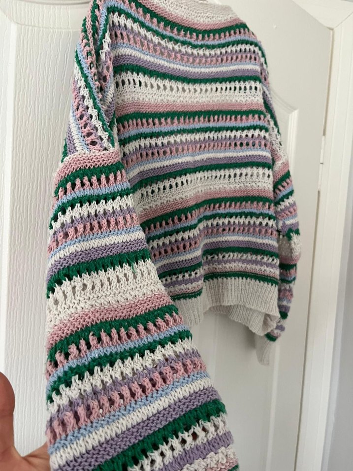 Renkli Çizgili Örgü Kadın Hırka - Görsel 3