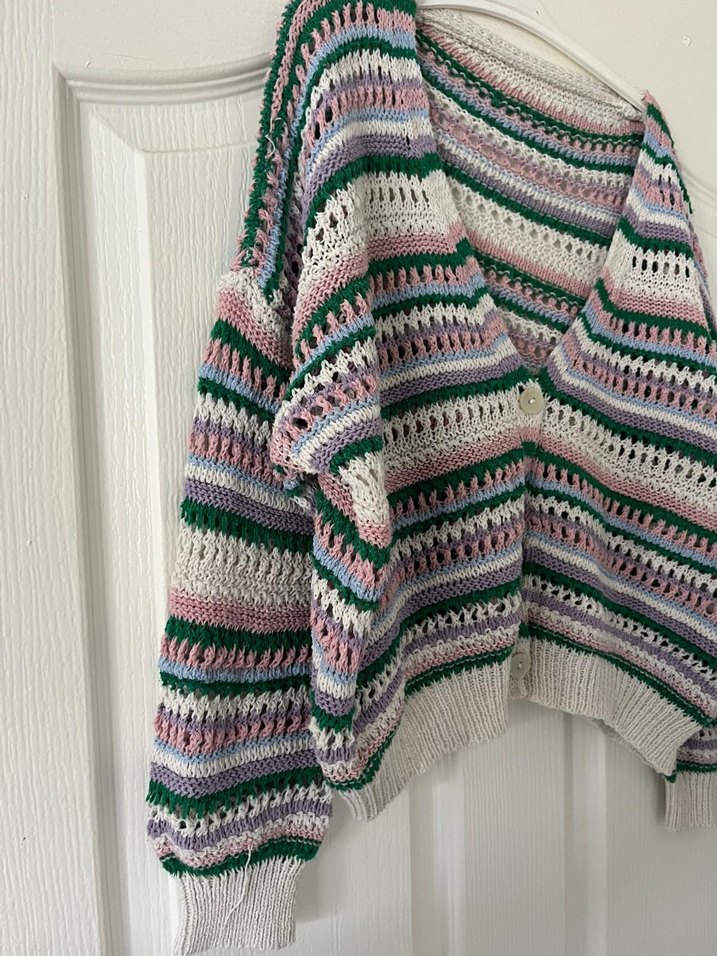 Renkli Çizgili Örgü Kadın Hırka - Görsel 2