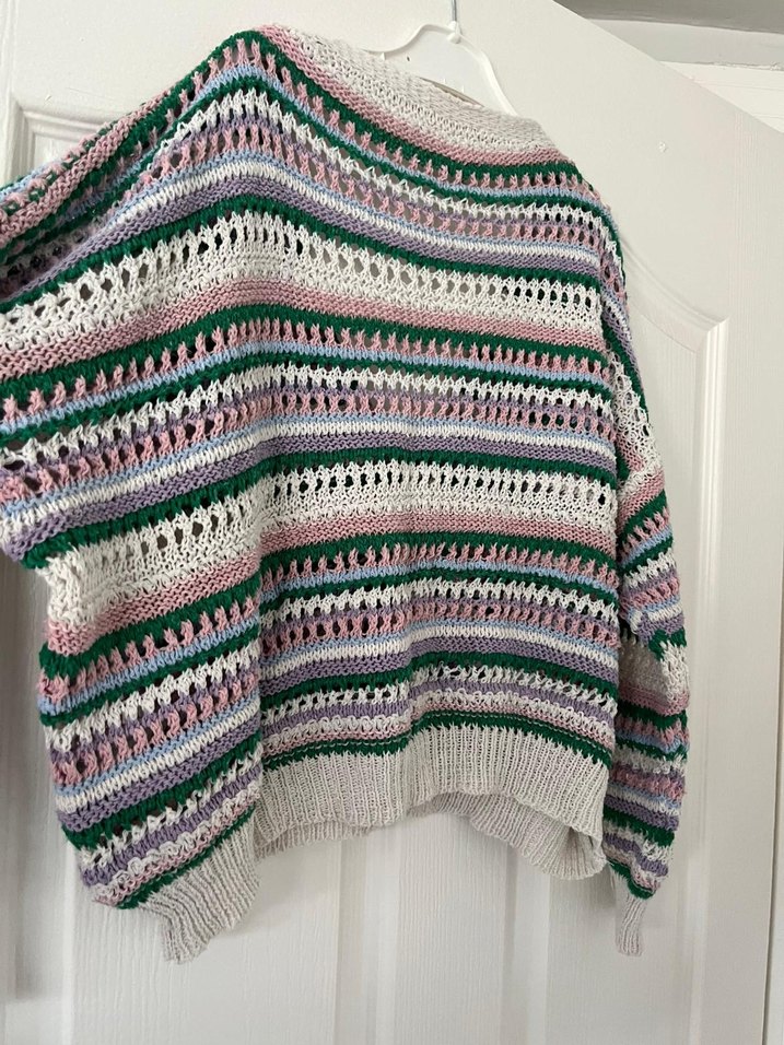 Renkli Çizgili Örgü Kadın Hırka - Görsel 4