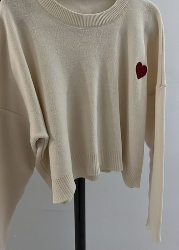 Beyaz Nakışlı Örgü Salaş Kadın Kazak - Görsel 2