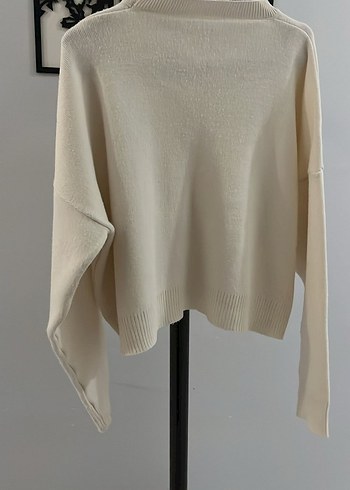 Beyaz Nakışlı Örgü Salaş Kadın Kazak - Görsel 3