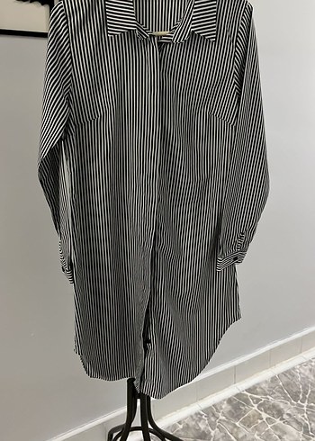 Gri Çizgili Uzun Kollu Kadın Gömlek - Görsel 3