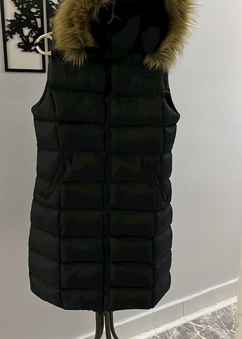 Kürklü Siyah Kadın Şişme Yelek - Görsel 4