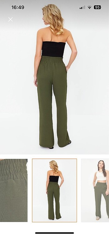 Trendyolmilla Haki wide leg dokuma pantolon