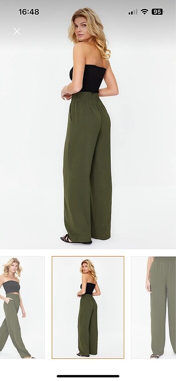 xs Beden haki Renk Trendyolmilla Haki wide leg dokuma pantolon