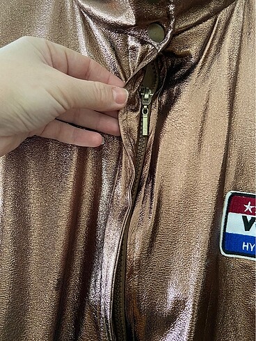 Bakır bronz parlak bomber yelek - Görsel 9