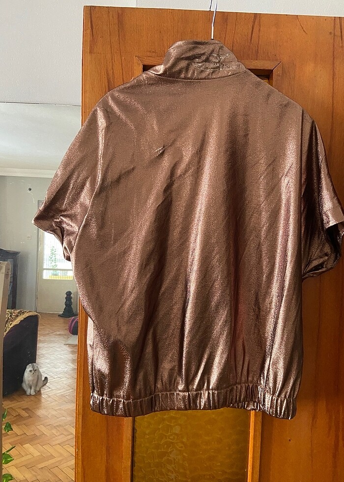 Bakır bronz parlak bomber yelek - Görsel 5