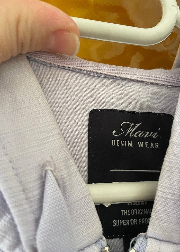 Mavi marka lila rengi kapişonlu kot ceket - Görsel 2