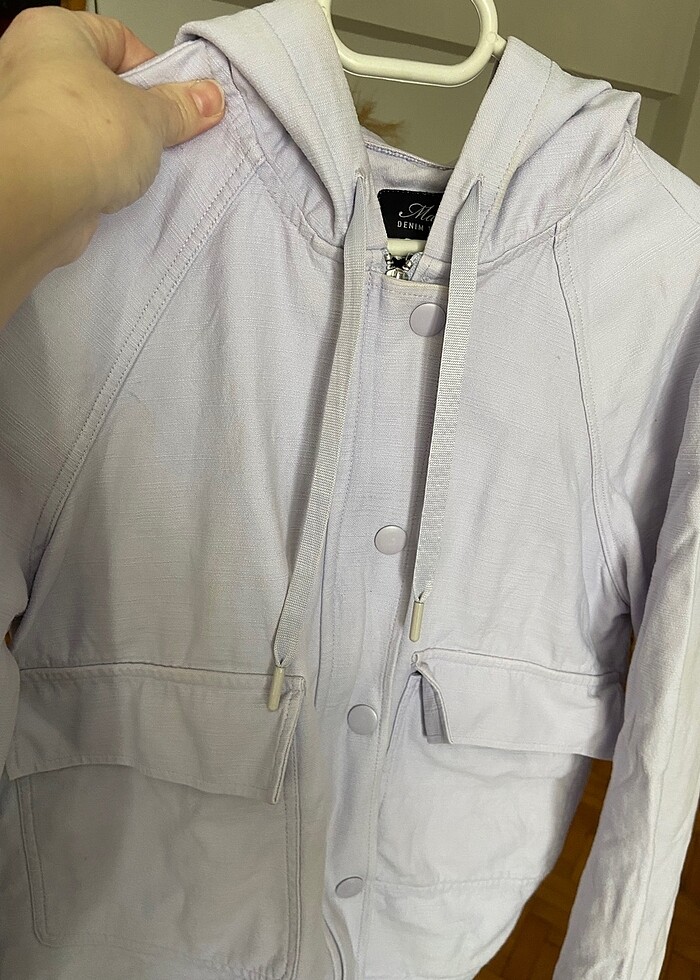 Mavi marka lila rengi kapişonlu kot ceket - Görsel 5