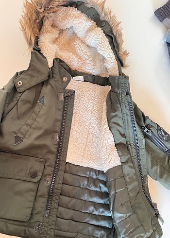 H&M Kürklü Kapüşonlu Erkek Çocuk Kamuflaj Mont