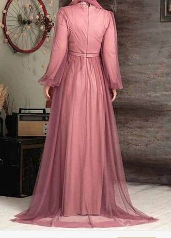 Pul payetli Gül kurusu tesettür abiye elbise - Görsel 3