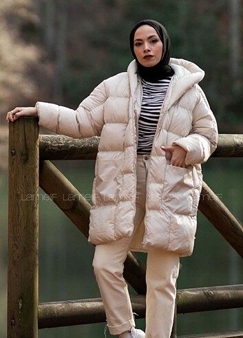 Kadın Bej Oversize Şişme Mont - Görsel 2