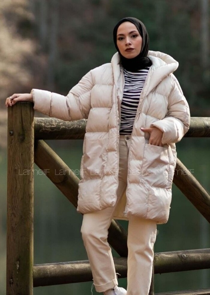 Kadın Bej Oversize Şişme Mont - Görsel 2