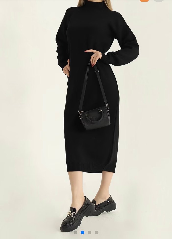 Siyah Triko Elbise - Görsel 2