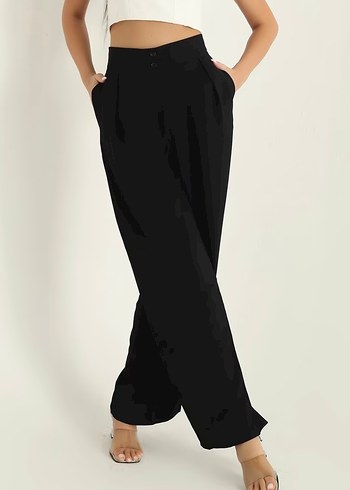 Siyah Kadın Jakarlı Palazzo Pantolon - Görsel 3