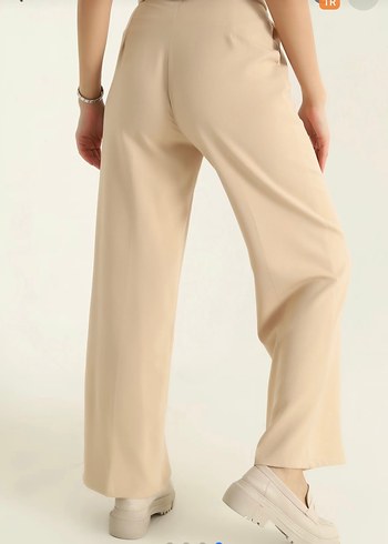 Bej Bel Lastik Garnili Palazzo Pantolon Kadın - Görsel 4