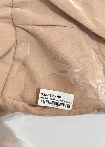 Bej Bel Lastik Garnili Palazzo Pantolon Kadın - Görsel 7