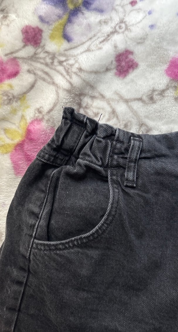 Siyah Bağcıklı Mini Denim Şort - Görsel 2