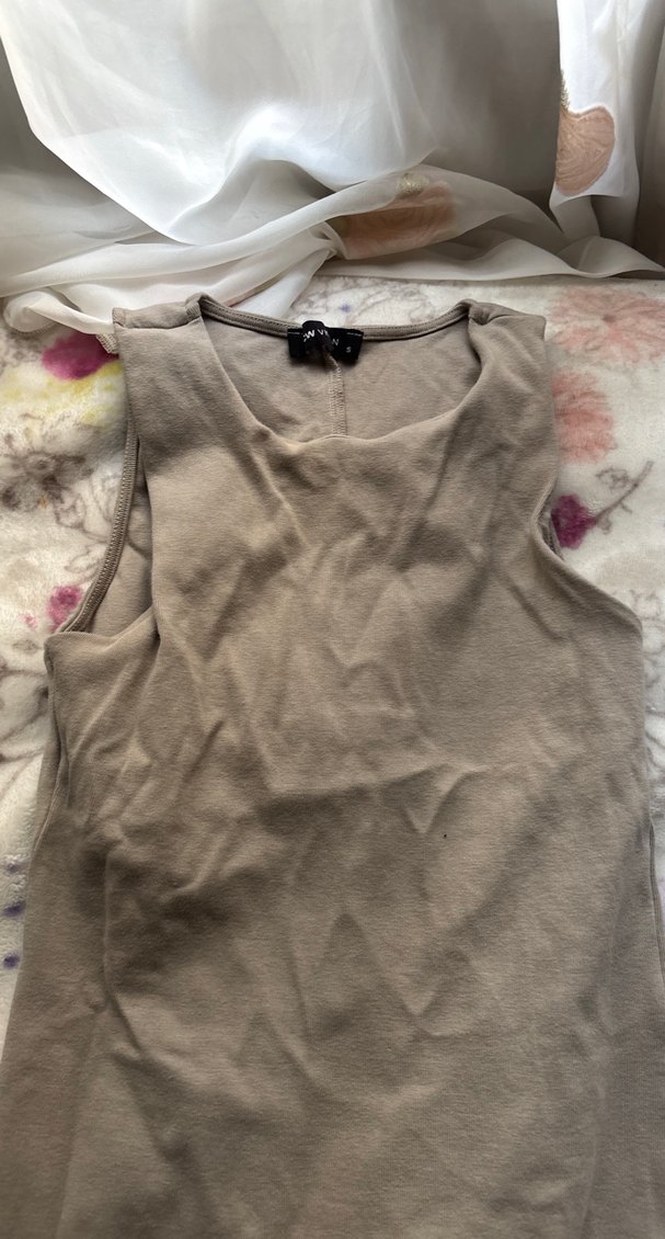 Bej Keten Uzun Drapeli Elbise - Görsel 2