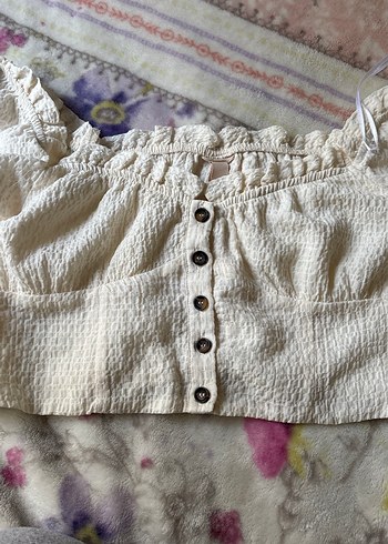 Nakışlı Düğmeli Keten Bohem Bluz - Görsel 2