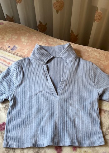 Gri Kısa Kollu Triko Kadın Gömlek - Görsel 2