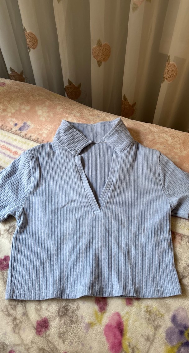 Gri Kısa Kollu Triko Kadın Gömlek - Görsel 2