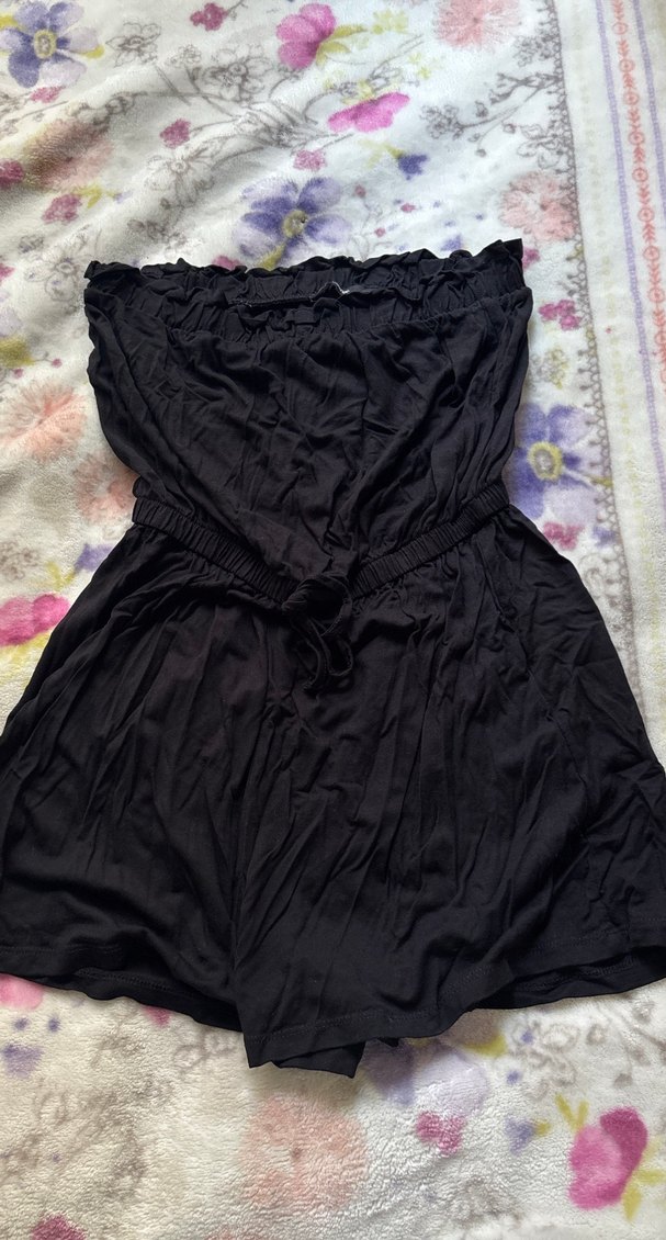 Kadın Siyah Straplez Midi Tulum - Görsel 2