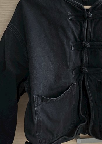 Düğmeli Siyah Kadın Kot Ceket - Görsel 3