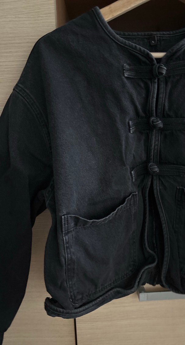 Düğmeli Siyah Kadın Kot Ceket - Görsel 3