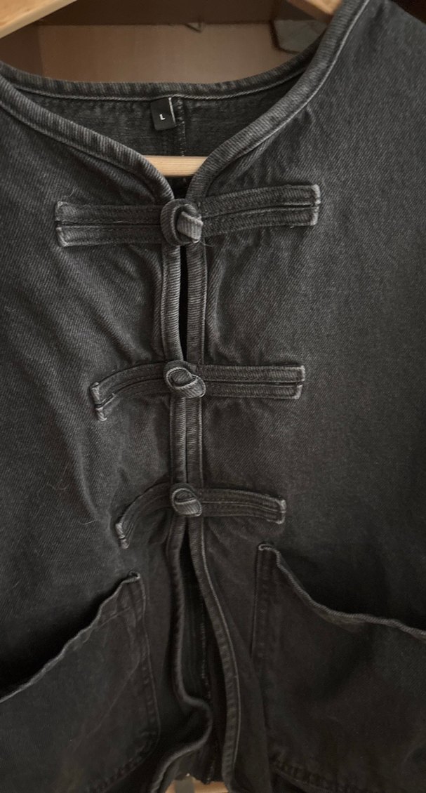 Düğmeli Siyah Kadın Kot Ceket - Görsel 2