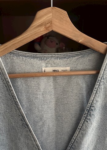 Düğmeli V Yakalı Kadın Kot elbise - Görsel 3