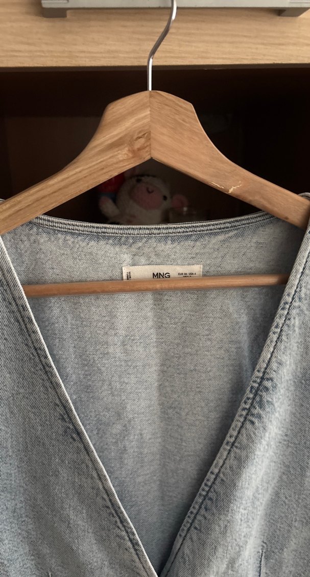 Düğmeli V Yakalı Kadın Kot elbise - Görsel 3